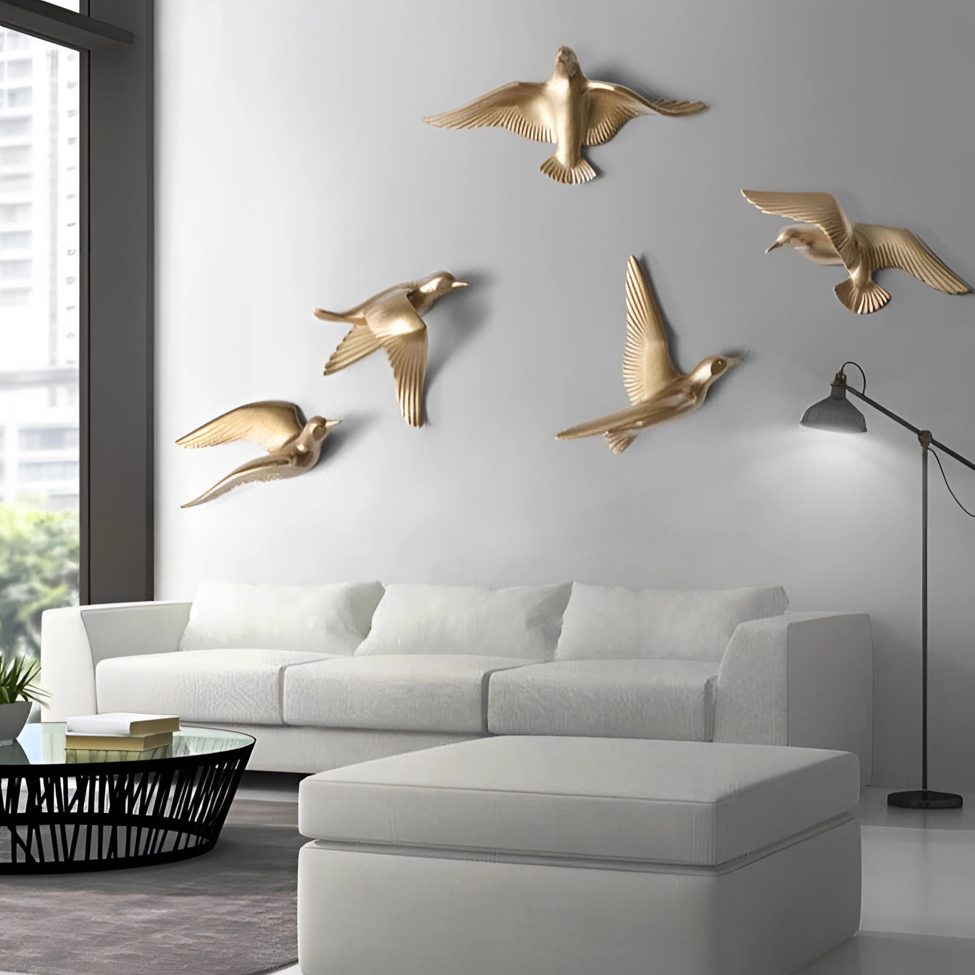 MEELANO 3D Keramisk Fugle Vægkunst - Hvid Flyvende Fugle Skulptur Dekor