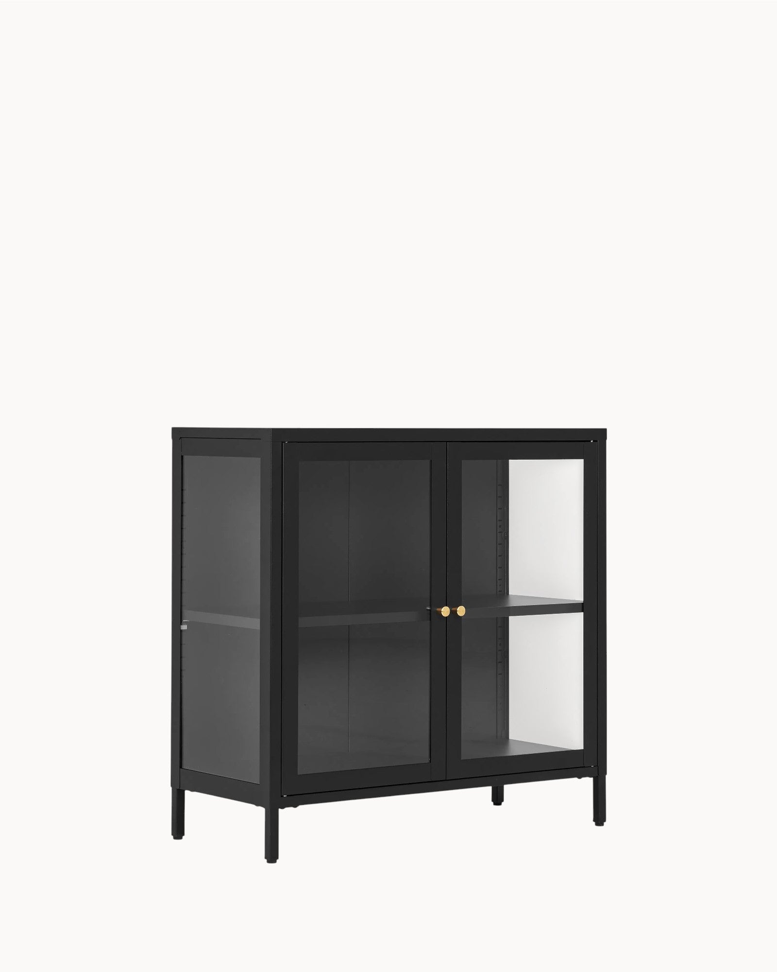 MEELANO Moderne Opbevaringsskab i Sort Stål med Glastøre – 80x35x80 cm Default