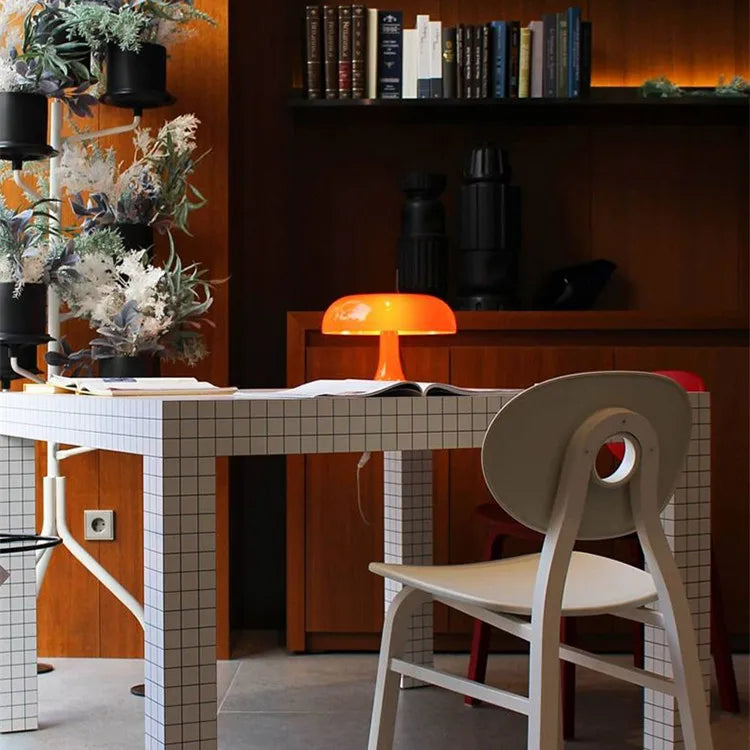 Retro Svampeformet Bordlampe – Hvid og Orange, Skrivebordslampe 7