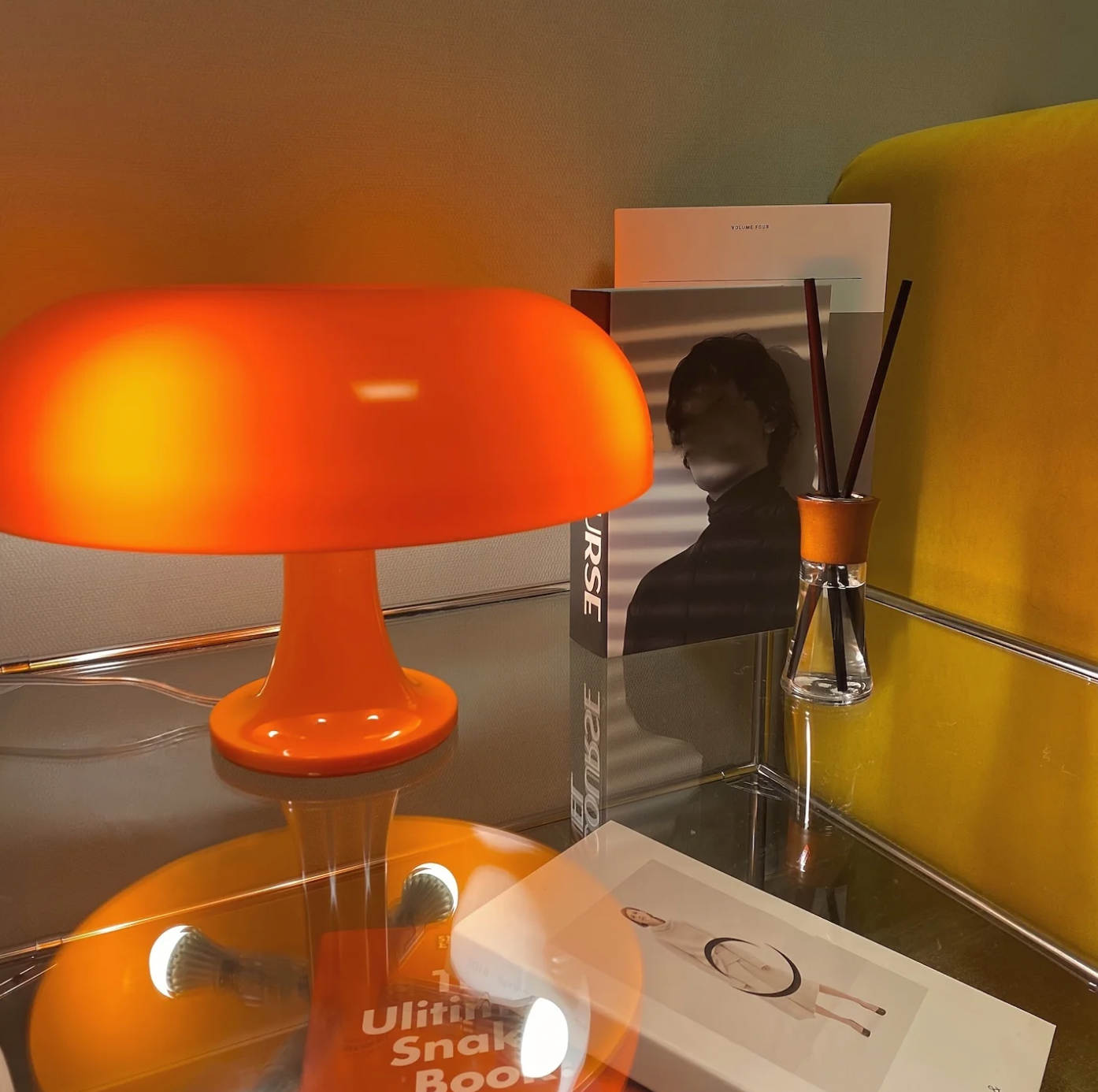 Retro Svampeformet Bordlampe – Hvid og Orange, Skrivebordslampe 8