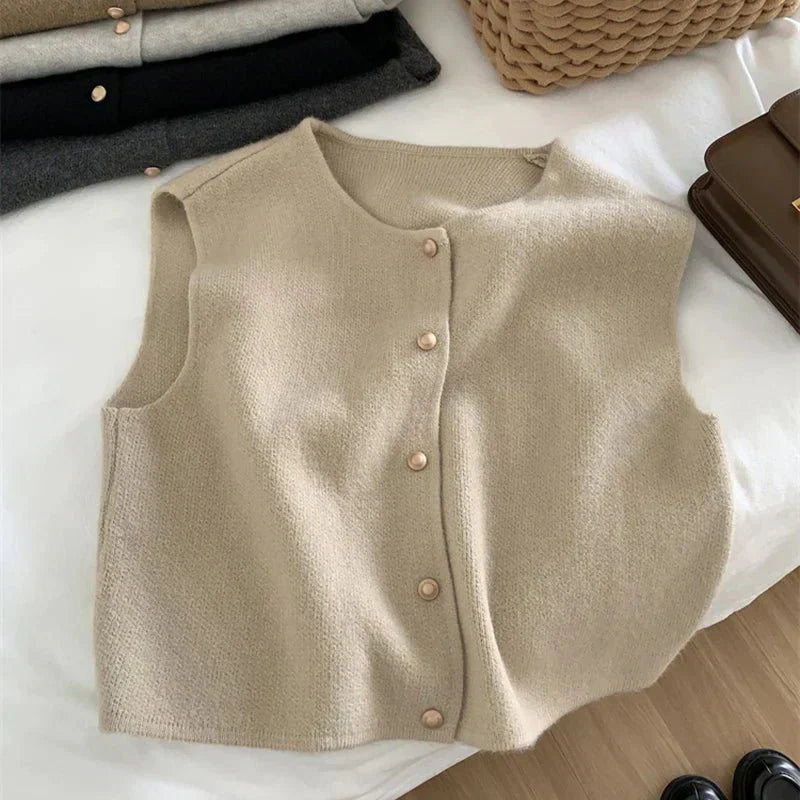 MEELANO Elegant Dame Vest - Kort og Stilfuld Til Hverdag Abrikos