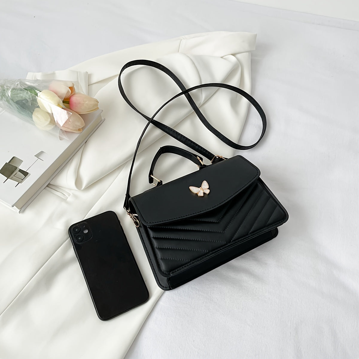 MEELANO Crossbody & Skuldertaske – Trendy Ensfarvet Taske i Kunstlæder