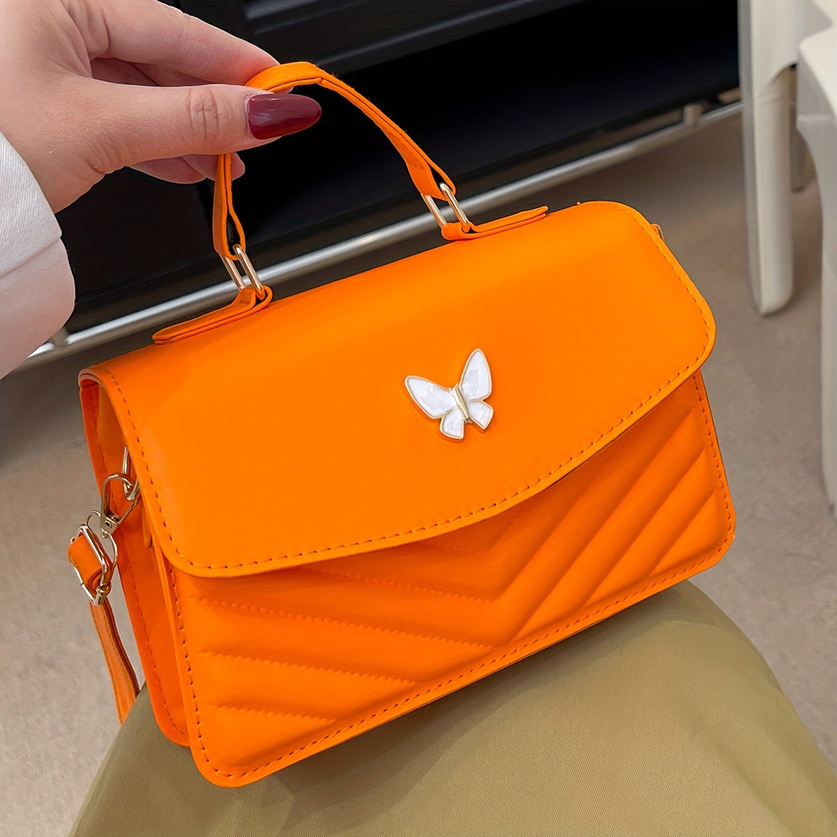 MEELANO Crossbody & Skuldertaske – Trendy Ensfarvet Taske i Kunstlæder Orange