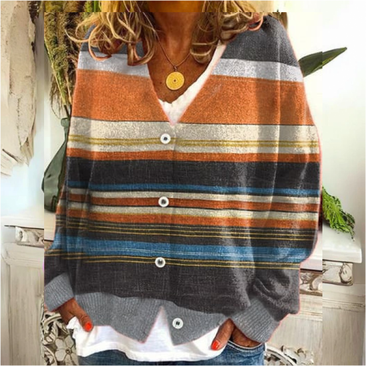 MEELANO Dame Cardigan Med Knapper - Varm og Dunfyldt til Hverdag Streifen