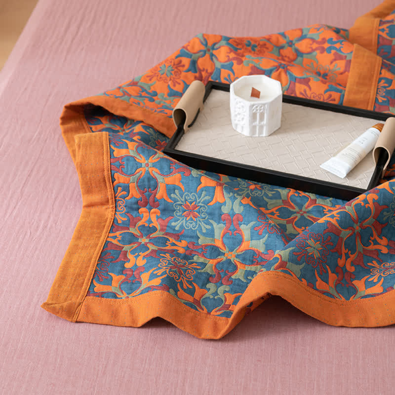 MEELANO Orange & Blå Mønster Seks Lag Bomulds Quilt