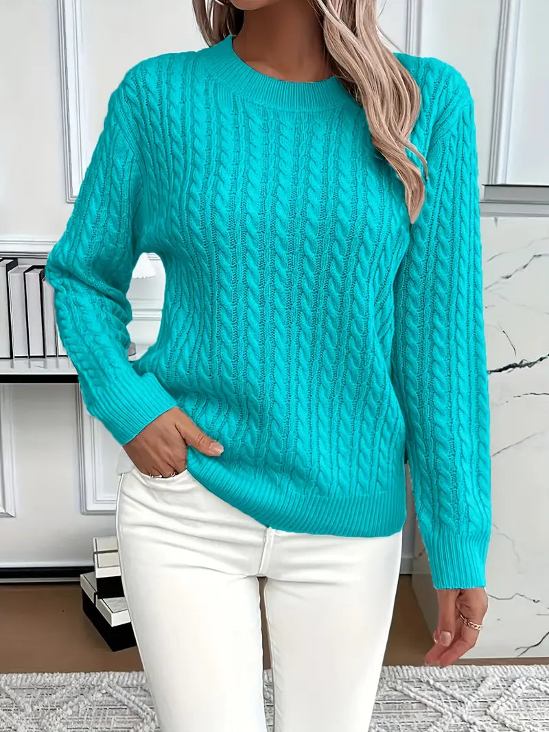 MEELANO Silja | Dame Langærmet Kabelstrikket Sweater - Varm & Blød Kabelstrik Trøje Blå