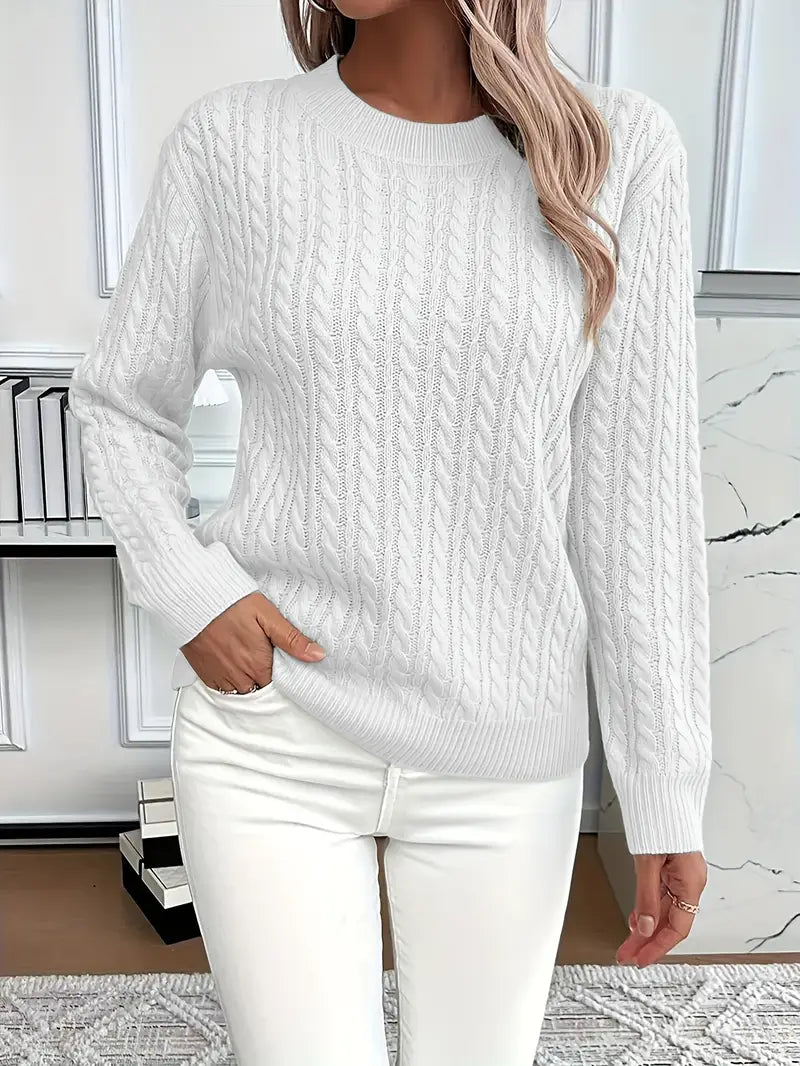 MEELANO Silja | Dame Langærmet Kabelstrikket Sweater - Varm & Blød Kabelstrik Trøje Hvid