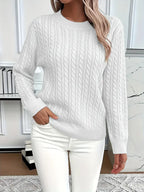 MEELANO Silja | Dame Langærmet Kabelstrikket Sweater - Varm & Blød Kabelstrik Trøje Hvid