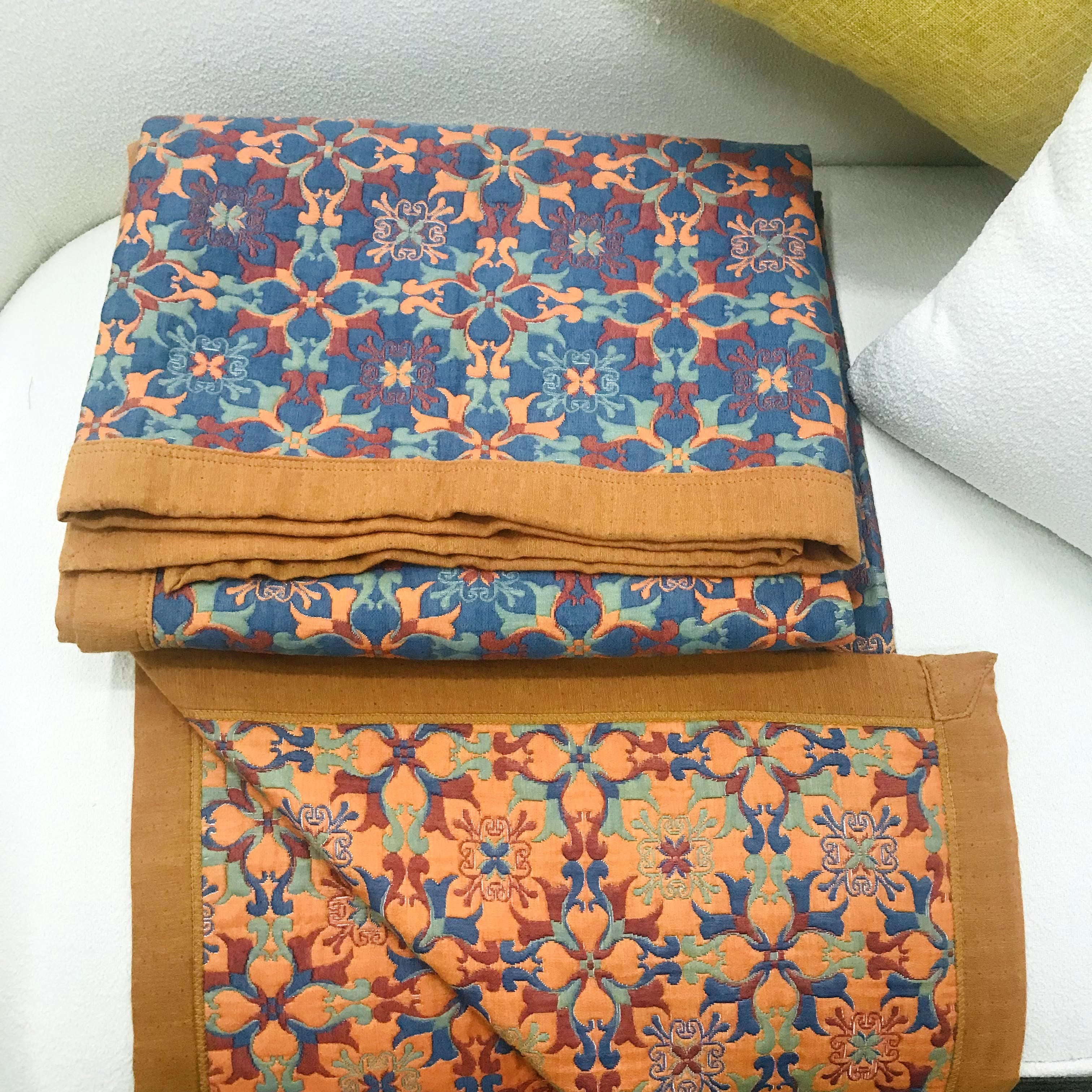 MEELANO Orange & Blå Mønster Seks Lag Bomulds Quilt