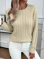 MEELANO Silja | Dame Langærmet Kabelstrikket Sweater - Varm & Blød Kabelstrik Trøje Khaki
