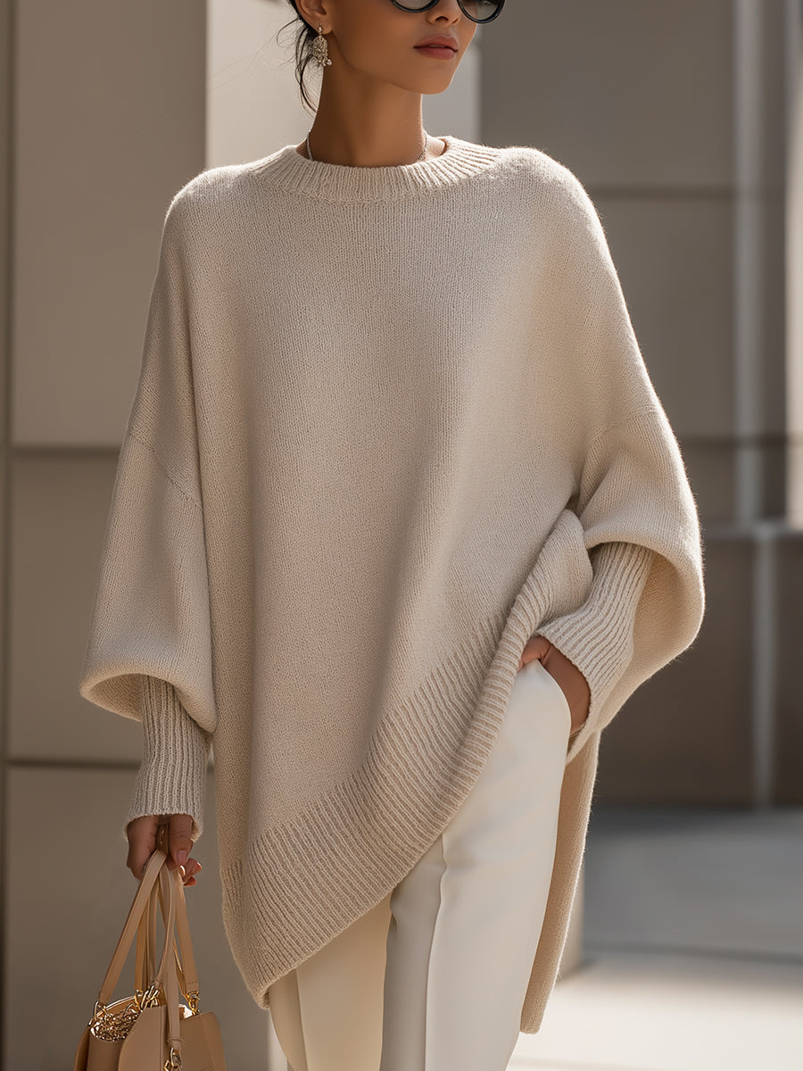 MEELANO Inspire | Dame Oversized Striktrøje - Blød Varm Pullover med Rund Hals Beige