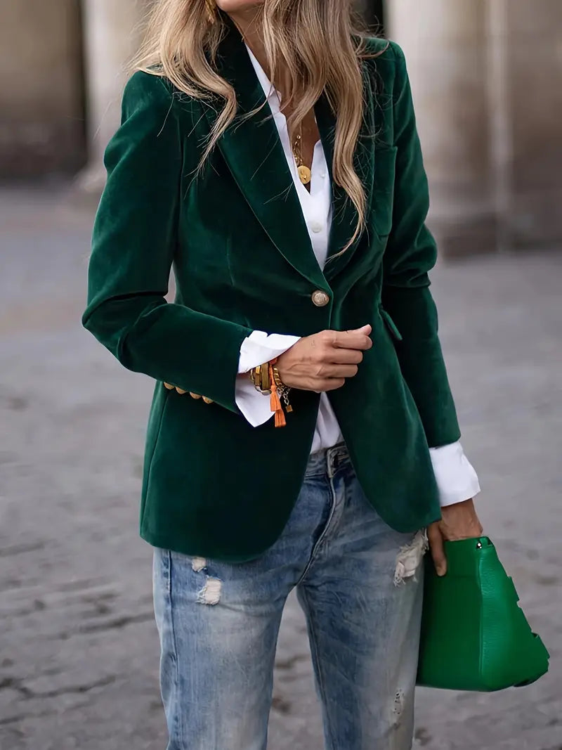 MEELANO Viola | Dame Figursyet Blazerjakke - Elegant Langærmet Blazer & Business Jakke Grøn