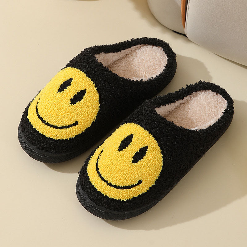 MEELANO Unisex Smiley-Mønster Hjemmesko Varme Og Bløde Sort