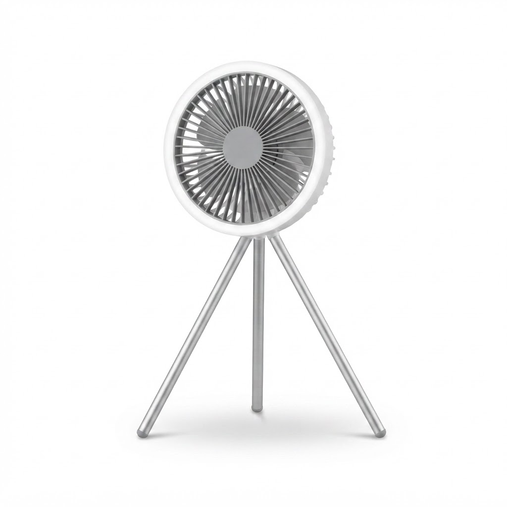 10000mAh campingventilator – genopladelig bærbar stativventilator med LED-ringlys, powerbank og luftcirkulator til telt, skrivebord og udendørs brug 1