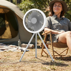 10000mAh campingventilator – genopladelig bærbar stativventilator med LED-ringlys, powerbank og luftcirkulator til telt, skrivebord og udendørs brug 2