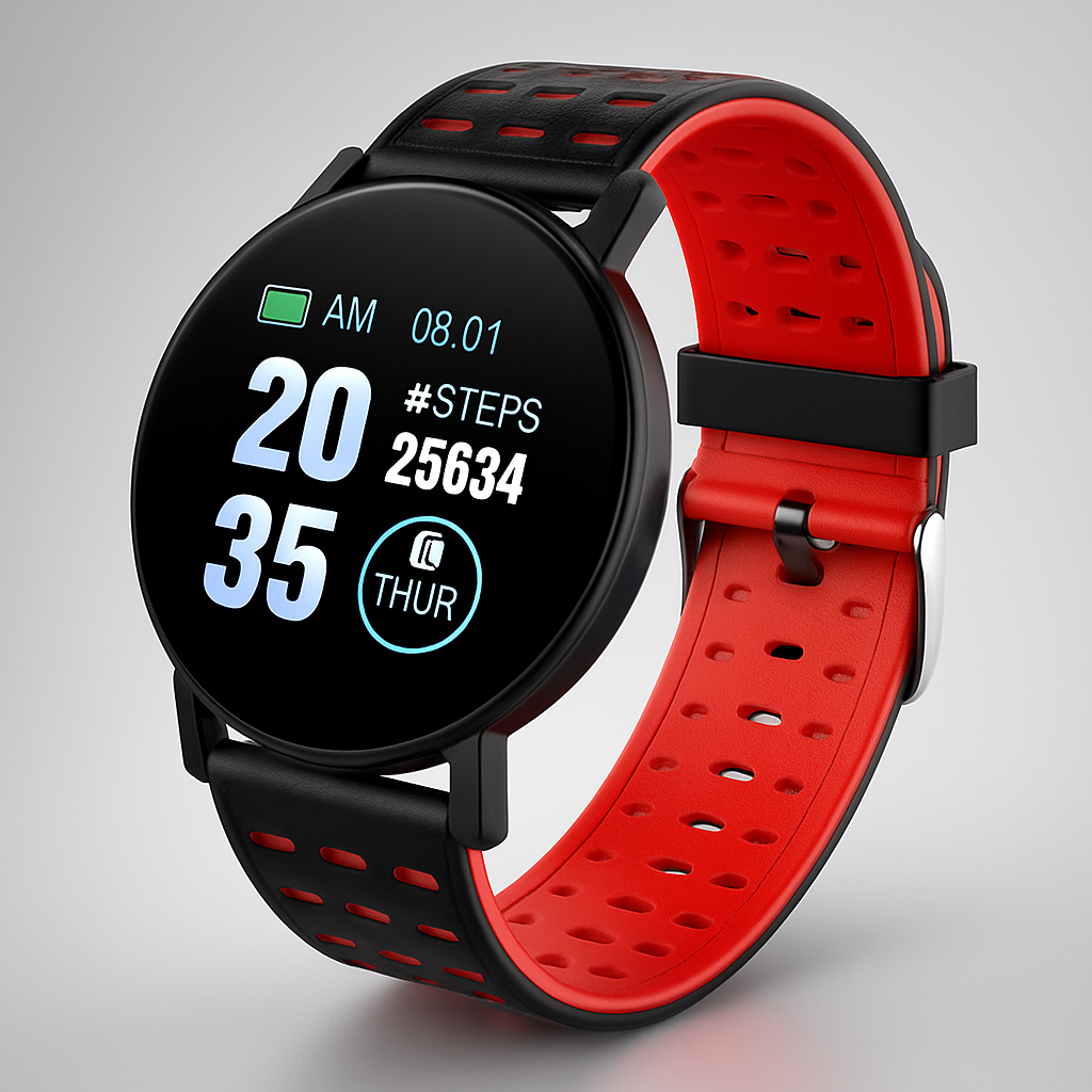 MEELANO Vandtæt Smartwatch Med Fitness Og Søvn Tracking Til Daglig Rød Sort One Size