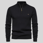 MEELANO Tycho | Herre Half-Zip Ribstrikket Sweater - Varm Striktrøje med Lynlås i Halsen Sort