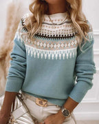 Zahara | Dame Geometrisk Mønstret Sweater - Langærmet Strik Pullover