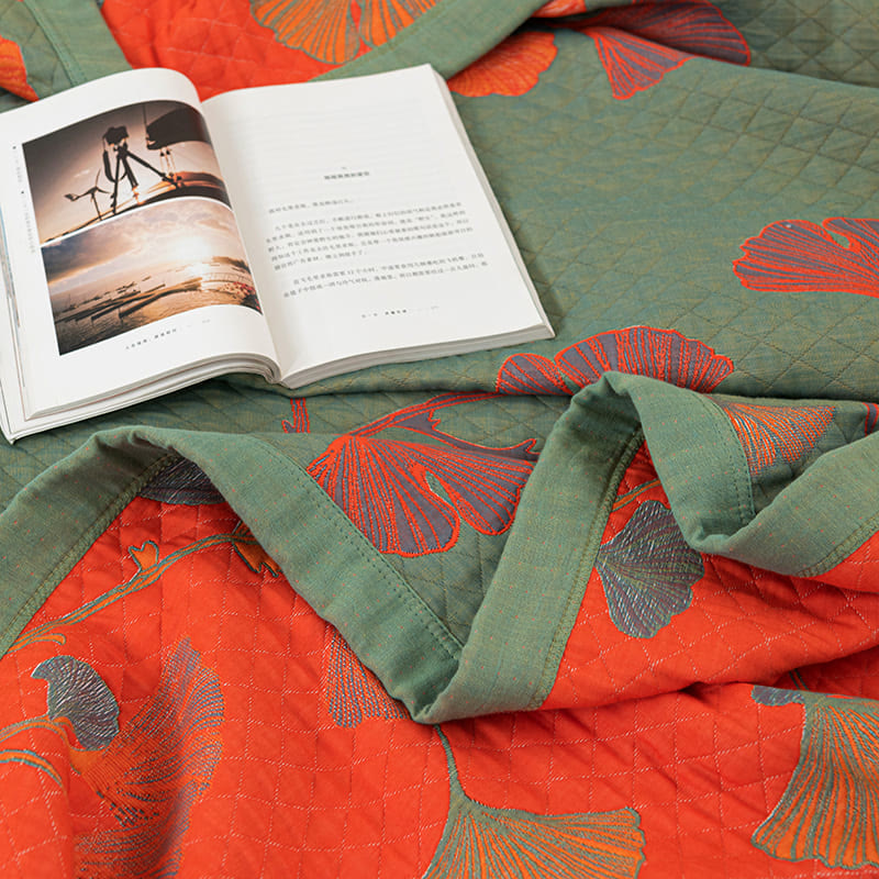 MEELANO Orange Ginkgo Blade Reversible Quilt