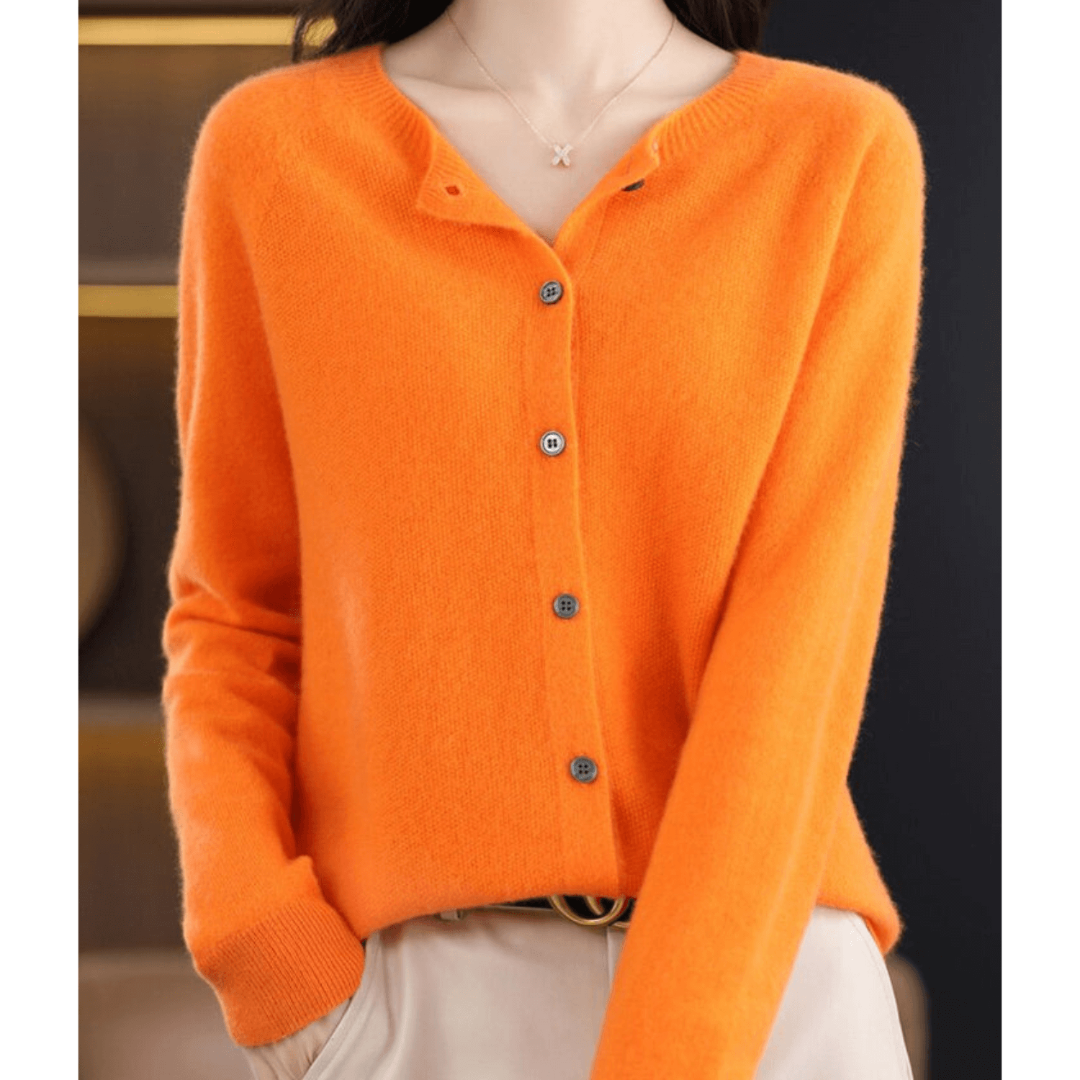 MEELANO Dame Strikcardigan - Varm og Blød med Knaplukning Orange