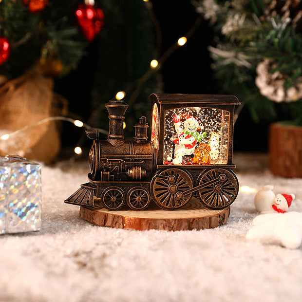 MEELANO Juletog med Spilledåse – Retro Julepynt Tog med Julemanden, 8 Julesange & Timer – JingleTracks Bronzefarvet - Snemand