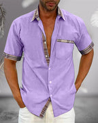 MEELANO Kortærmet Herreskjorte Bomuld Komfortabel Til Hverdag Lilla