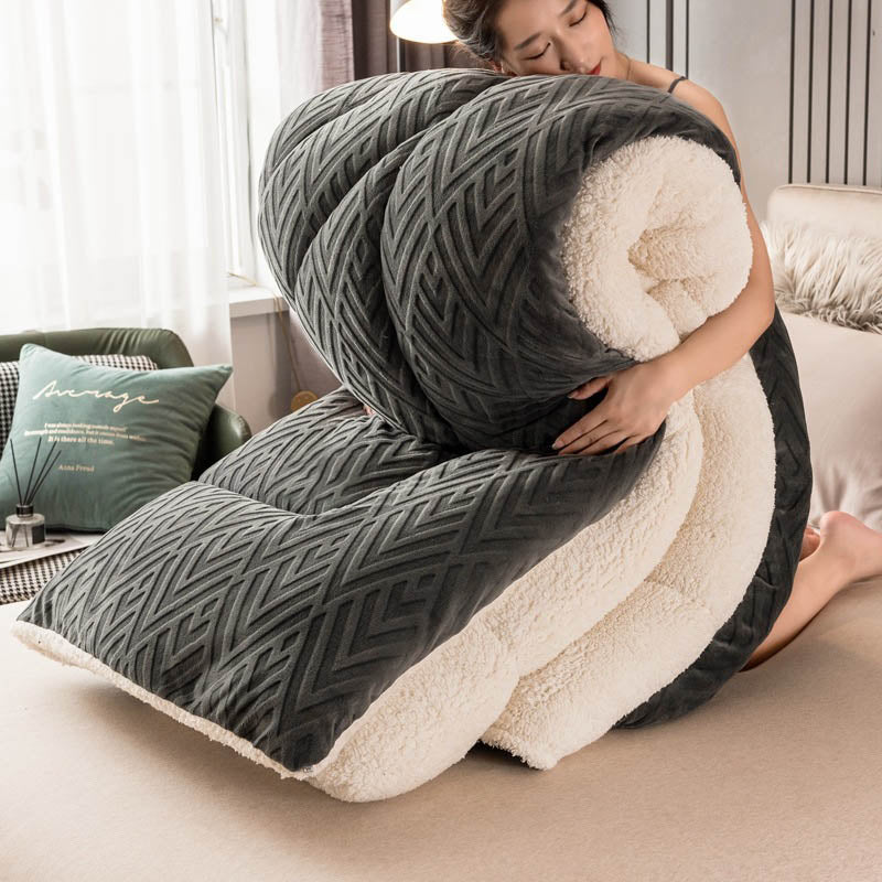 MEELANO Tykt Sherpa Vintertæppe med Quilt Kerne Mørkegrå & Hvid