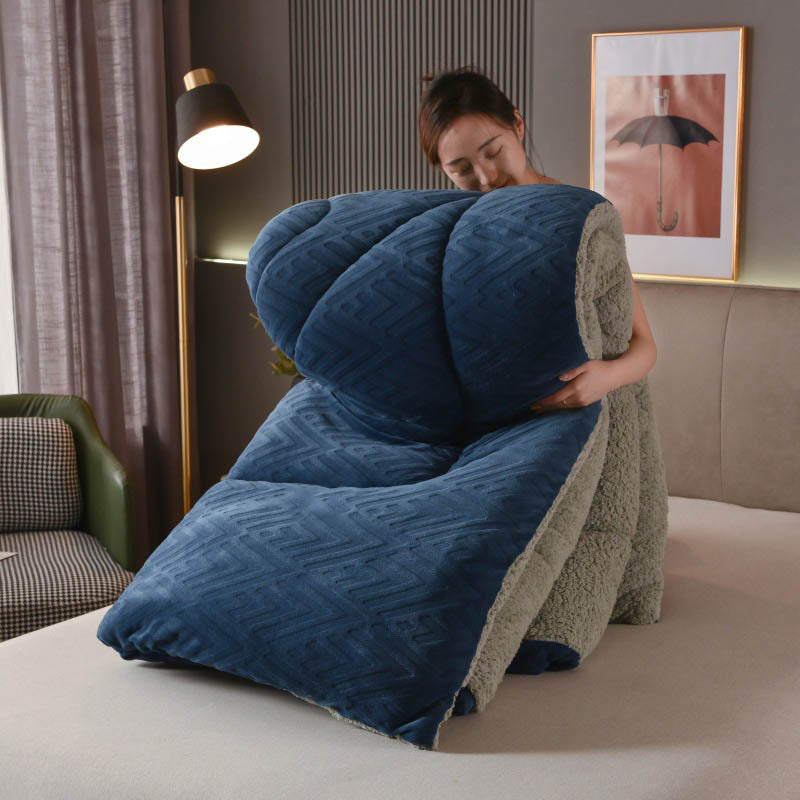 MEELANO Tykt Sherpa Vintertæppe med Quilt Kerne Marineblå