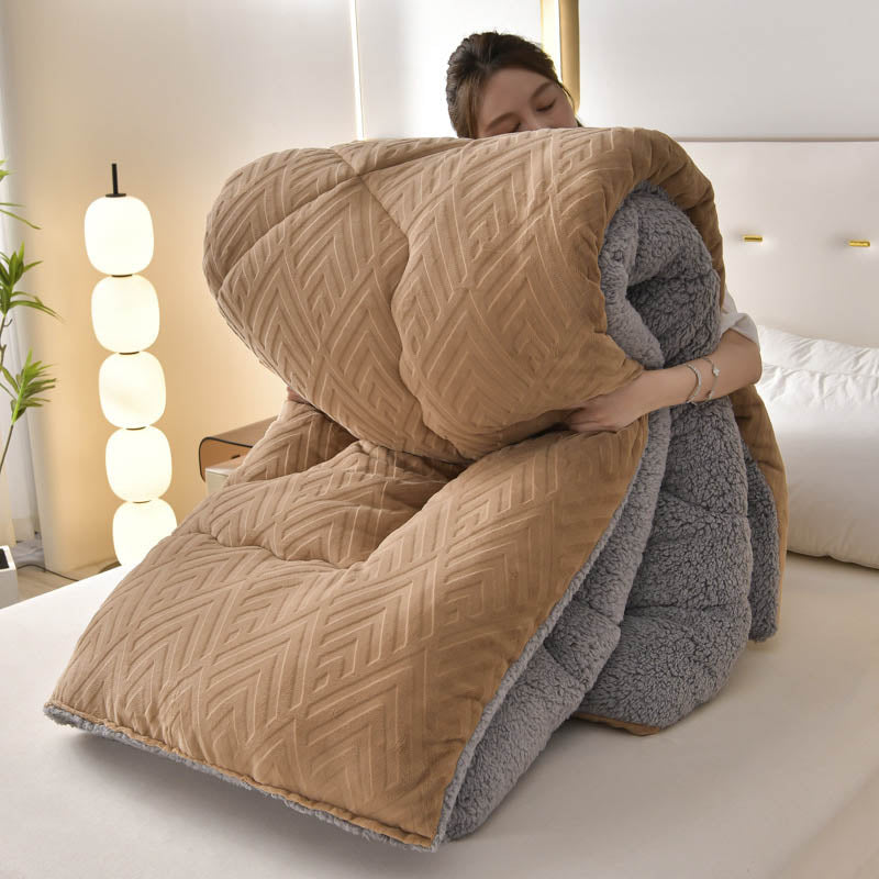 MEELANO Tykt Sherpa Vintertæppe med Quilt Kerne Kaffe