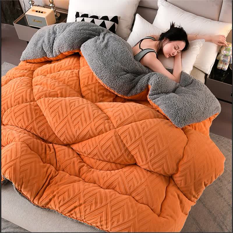MEELANO Tykt Sherpa Vintertæppe med Quilt Kerne Orange