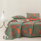 MEELANO Orange Ginkgo Blade Reversible Quilt Grøn & Orange Quilt