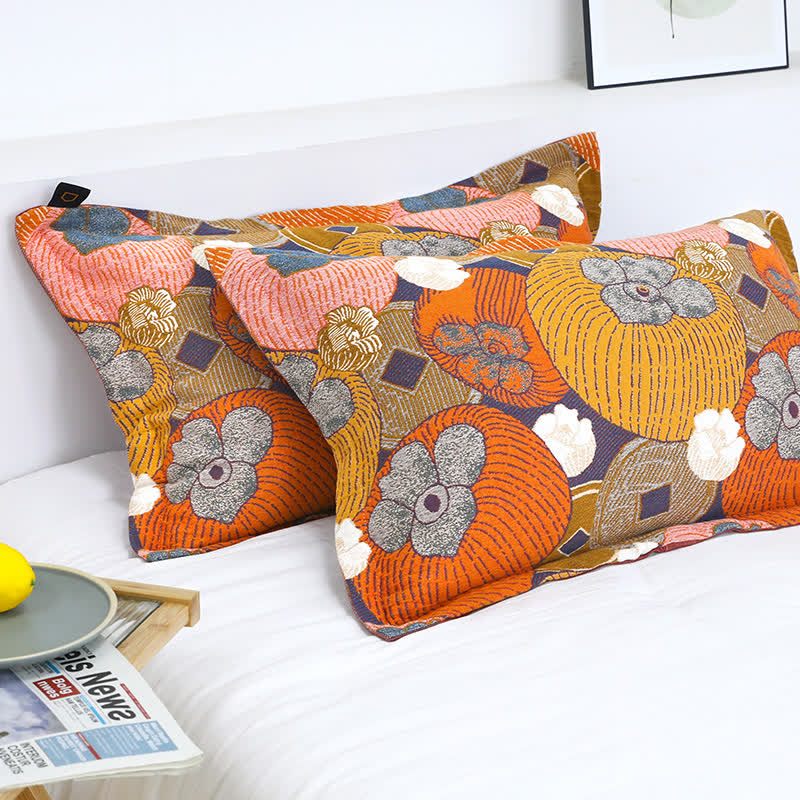 MEELANO Farverig persimmon bomuldsgasdyne 2 stk Pudebetræk 19" x 29"