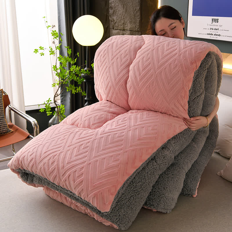 MEELANO Tykt Sherpa Vintertæppe med Quilt Kerne Pink