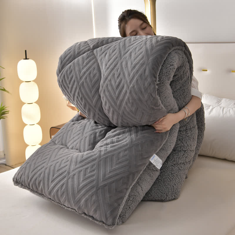 MEELANO Tykt Sherpa Vintertæppe med Quilt Kerne Mørkegrå