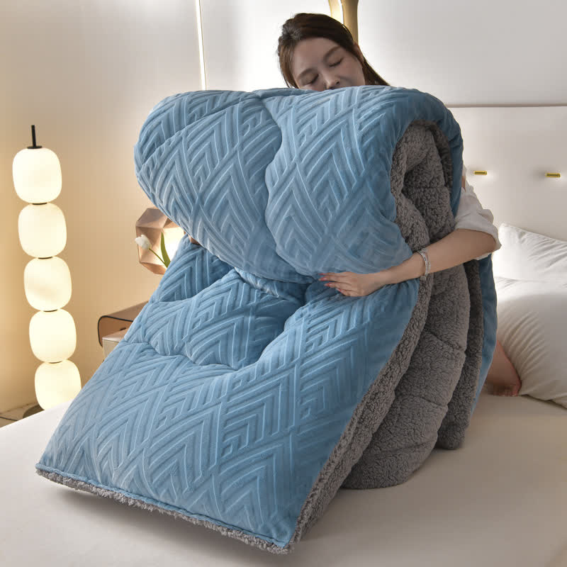 MEELANO Tykt Sherpa Vintertæppe med Quilt Kerne Blå