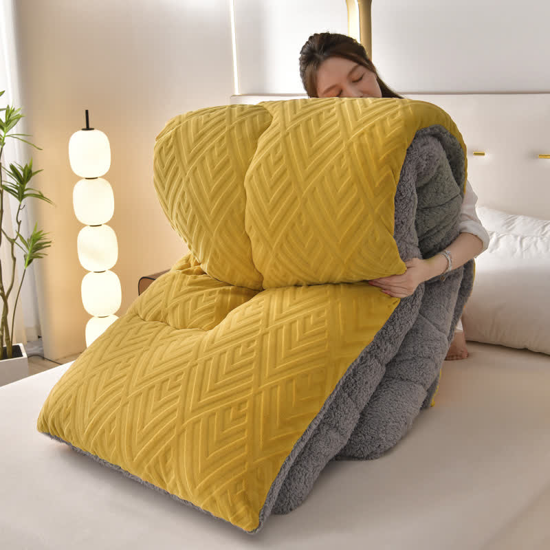 MEELANO Tykt Sherpa Vintertæppe med Quilt Kerne Gul