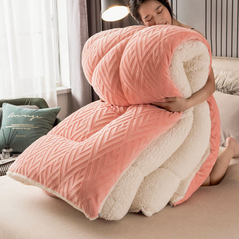 MEELANO Tykt Sherpa Vintertæppe med Quilt Kerne Pink & Hvid