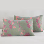 MEELANO Orange Ginkgo Blade Reversible Quilt Grøn & Pink 2PCS Pudevårter 19" x 29"