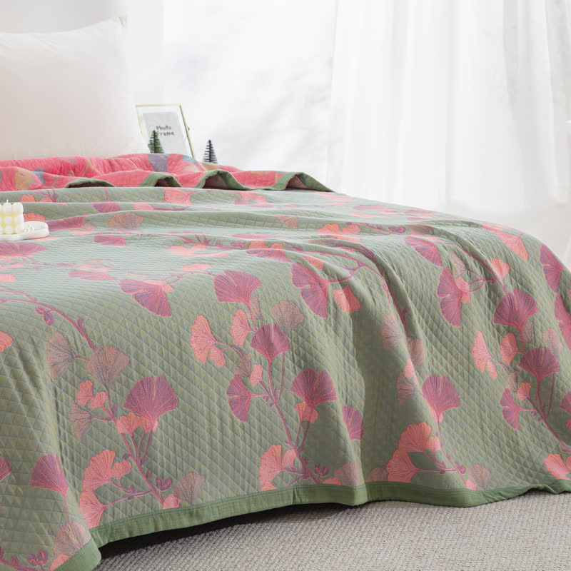 MEELANO Orange Ginkgo Blade Reversible Quilt