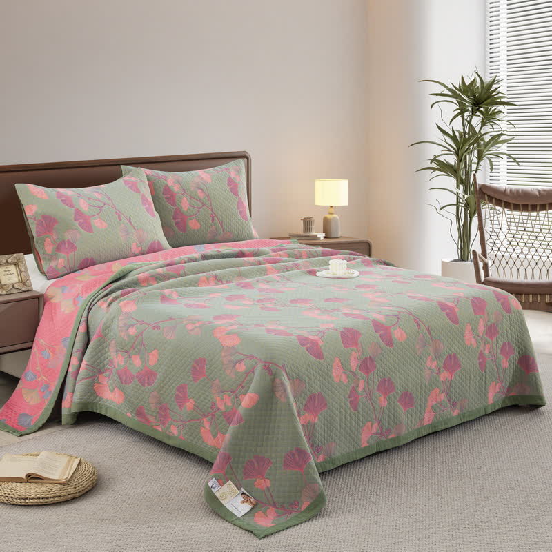 MEELANO Orange Ginkgo Blade Reversible Quilt