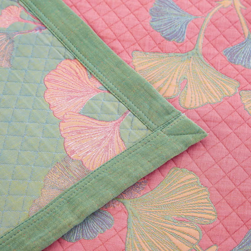 MEELANO Orange Ginkgo Blade Reversible Quilt