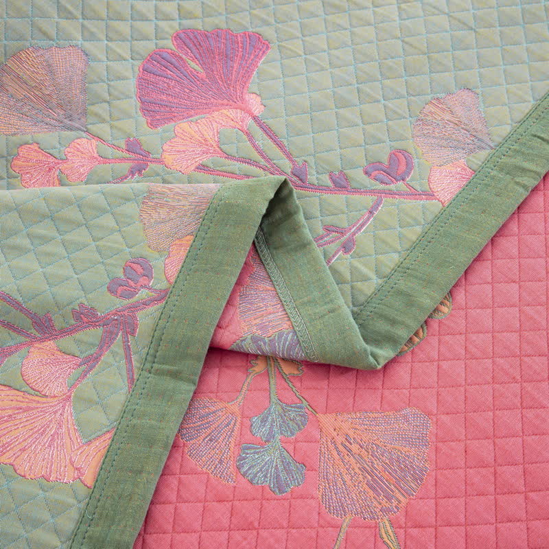 MEELANO Orange Ginkgo Blade Reversible Quilt