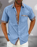 MEELANO Kortærmet Herreskjorte Bomuld Komfortabel Til Hverdag Lys blå