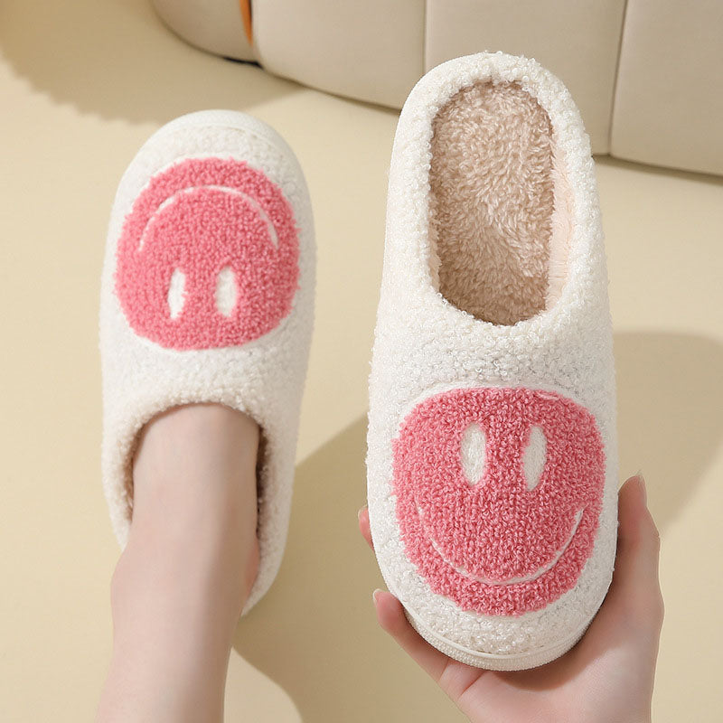 MEELANO Unisex Smiley-Mønster Hjemmesko Varme Og Bløde Rosa