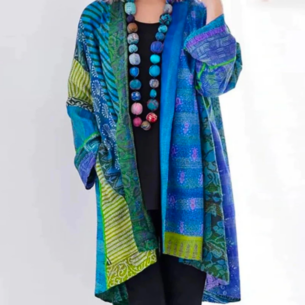 MEELANO Dame Cardigan – Multifarvet Vintage Striktrøje Perfekt til Hverdagsstil Blå