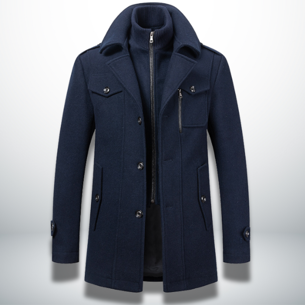 MEELANO Mane | Herre Smart-Casual Frakke i Uld - Klassisk Uldfrakke & Habitfrakke med Knapper Mørkeblå
