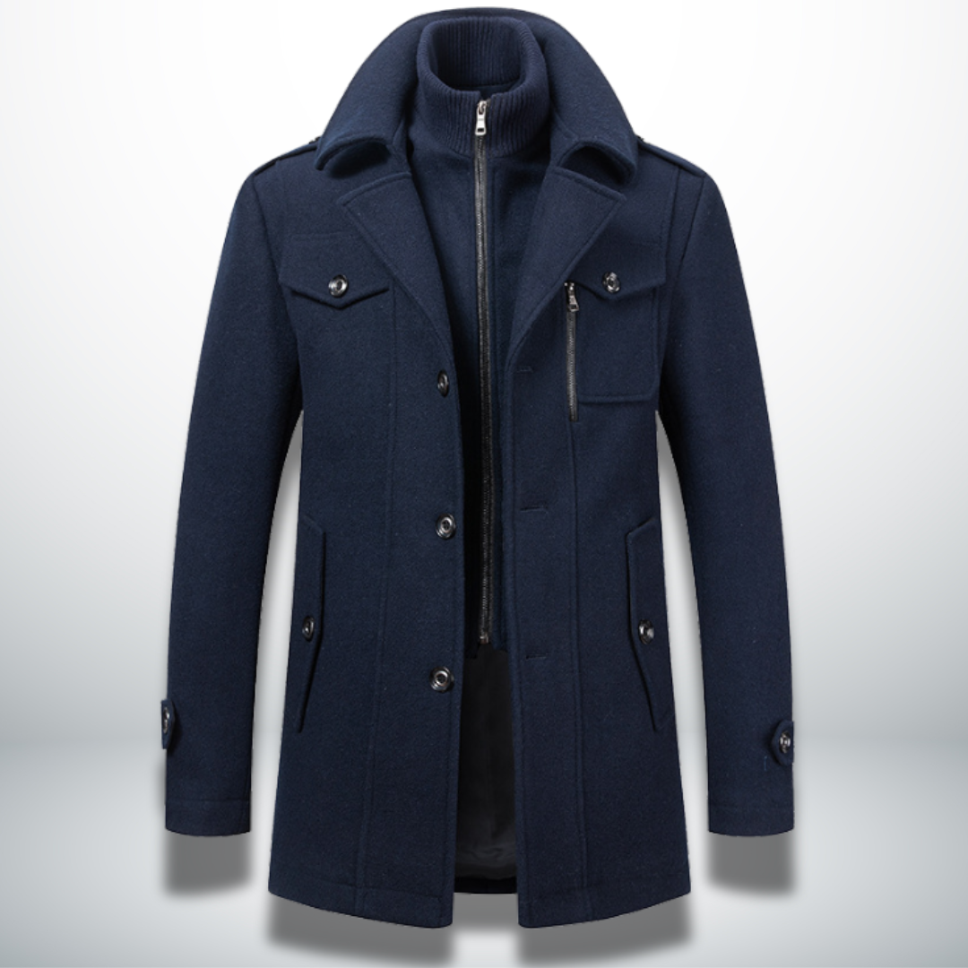 MEELANO Mane | Herre Smart-Casual Frakke i Uld - Klassisk Uldfrakke & Habitfrakke med Knapper Mørkeblå