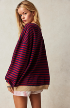 MEELANO Mechi | Dame Stribet Oversized Striktrøje - Langærmet Pullover med Rund Hals
