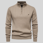 MEELANO Tycho | Herre Half-Zip Ribstrikket Sweater - Varm Striktrøje med Lynlås i Halsen Khaki