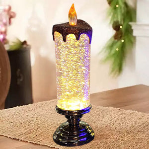Magiske Julelys – LED Glitterflamme med Vand & Hvirvlende Glitter, Julepynt i Blå, Guld, Rød eller Sølv – TwinkleFlame